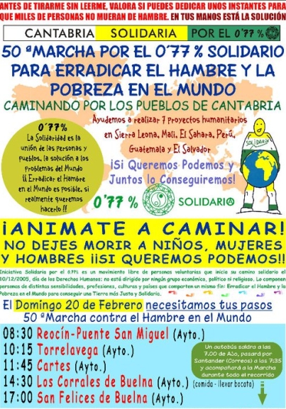 Una marcha solidaria para erradicar el hambre y la pobreza recorrerá varias localidades cántabras