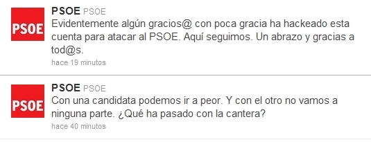 Pirateada la cuenta Twitter del PSOE para atacar a Chacón y Rubalcaba