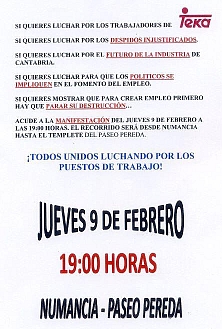 Una manifestación de apoyo a los trabajadores de Teka recorrerá el centro de Santander