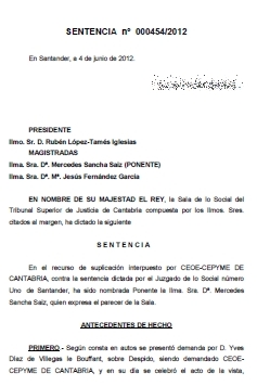 El Juzgado desestima la apelación de la CEOE y confirma como nulo el despido de Yves Díaz de Villegas