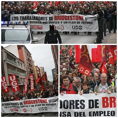 Más de 3.000 personas secundan la manifestación de los trabajadores de Bridgestone