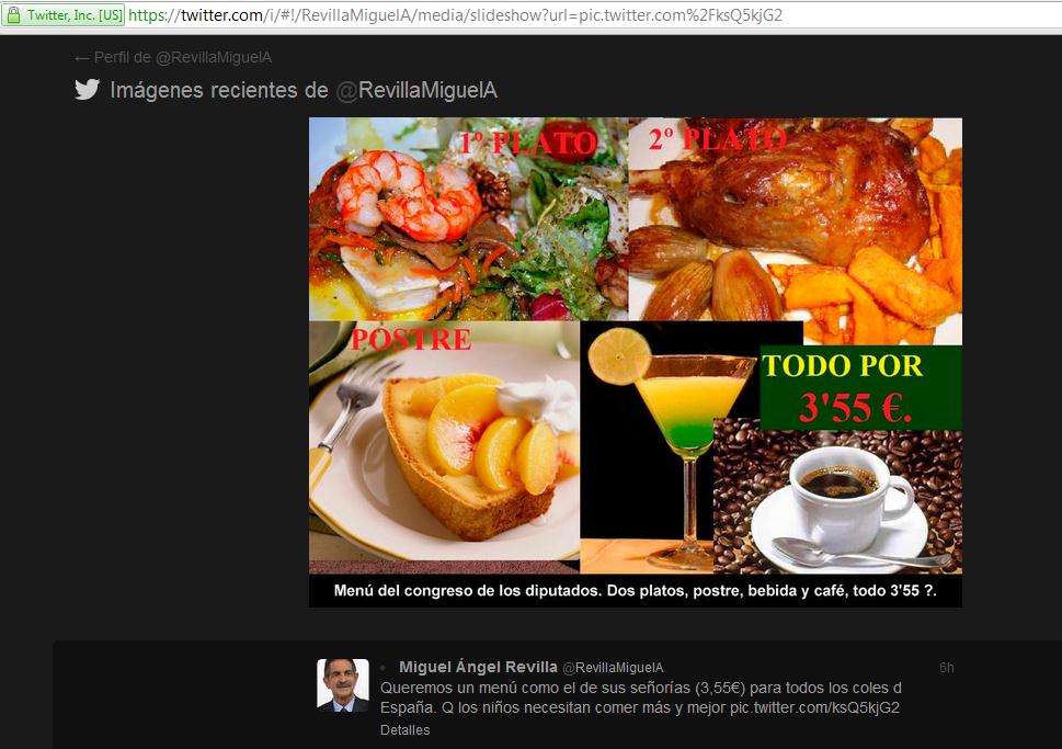 Revilla difunde en Twitter datos falsos sobre el menú de los diputados del Congreso