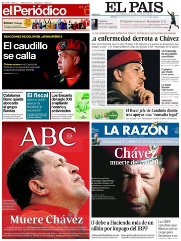  La muerte de Hugo Chávez copa las portadas de la prensa española