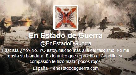 La teniente alcalde de Vega de Pas interpone una denuncia por amenazas en la red social Twitter. En la imagen, captura de pantalla de la cuenta denunciada twitter.com/EnEstadoDGuerra