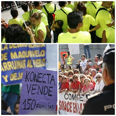 En las imágenes, diversas concentraciones de trabajadores de Sniace y de Golden Line