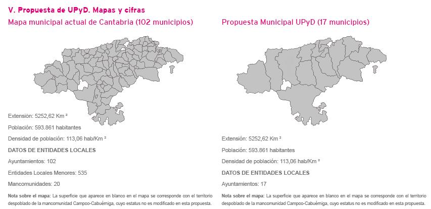 Mapa propuesto por UPYD con la eliminación de 85 ayuntamientos cántabros