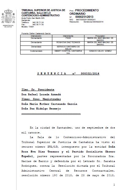  El TSJC confirma la falta de legitimación del PSOE para recurrir el contrato de colaboración público-privada de Valdecilla