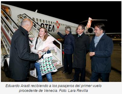  Cantabria recibió el primer vuelo procedente de Venecia en un día «histórico»