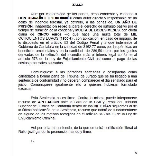 Condenado a un año de prisión y 1.800 euros de multa por quemar casi nueve hectáreas de rebollos y brezos en Tudanca