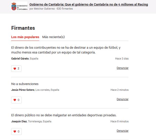 Recogida de firmas contra la subvención de 4 millones al Racing de Santander