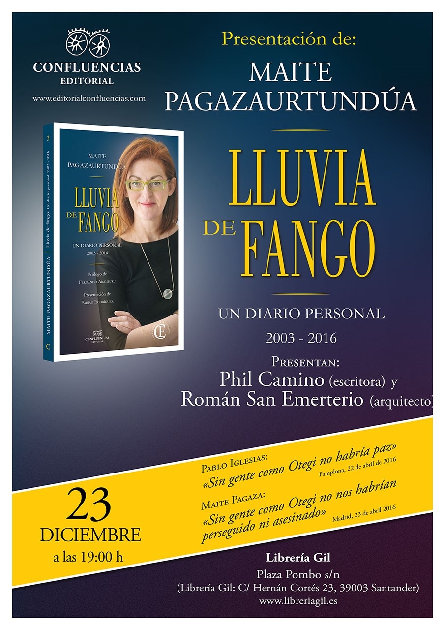  Maite Pagazaurtundúa presentará en Santander su libro «Lluvia de Fango»