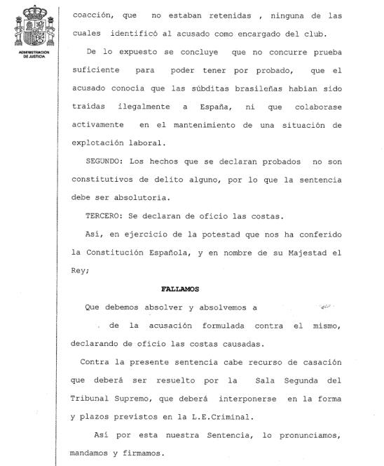 Absuelto el portero de un club de alterne en el que se prostituían mujeres brasileñas en situación irregular