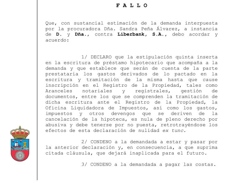 Más varapalos judiciales contra Liberbank - El Juzgado de Cláusulas Suelo declara nula la atribución al cliente de todos los gastos hipotecarios