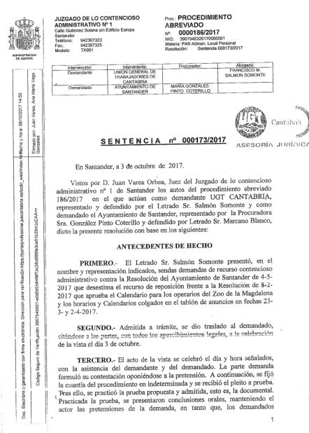 Una sentencia judicial condena al Ayuntamiento de Santander por no tener negociación 'efectiva y real' con los sindicatos