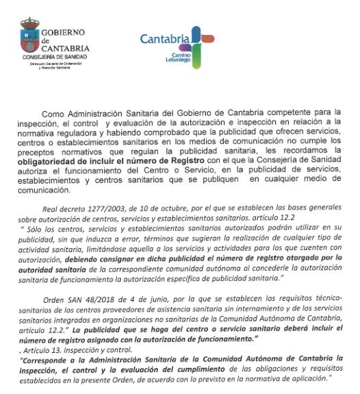  Sanidad recuerda que la publicidad de servicios sanitarios debe llevar un número de registro