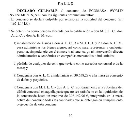 Declarado culpable el concurso de Ecomasa