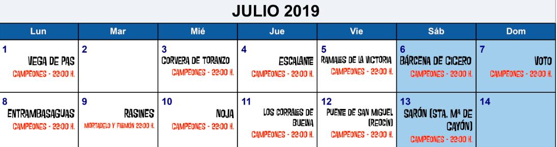  Calendario de Cine al Aire libre del 5 al 13 de julio