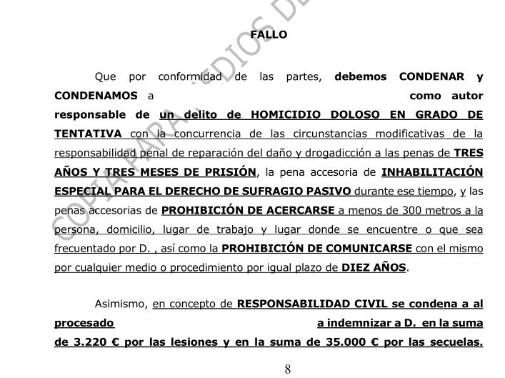 Tres años y tres meses de prisión y diez años de alejamiento a un hombre que acuchilló en el cuello a otro