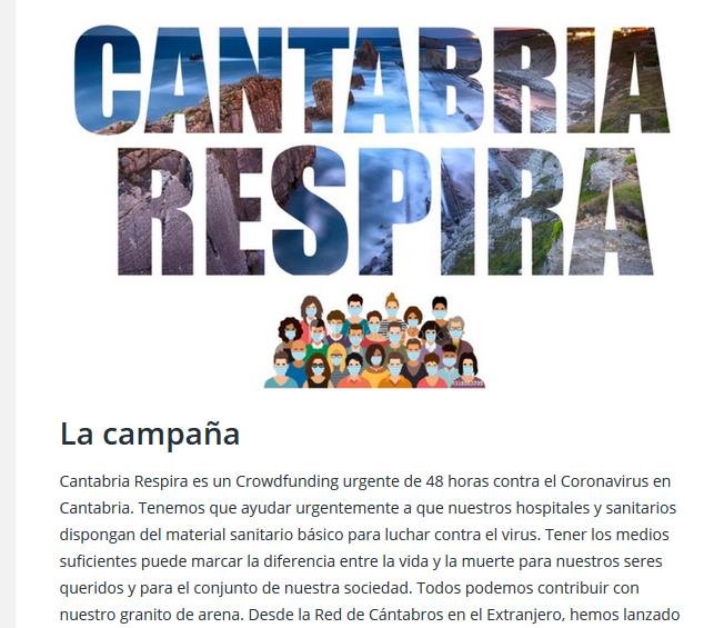  La Red de Cántabros en el Extranjero lanza un «crowdfunding» urgente contra el coronavirus en Cantabria