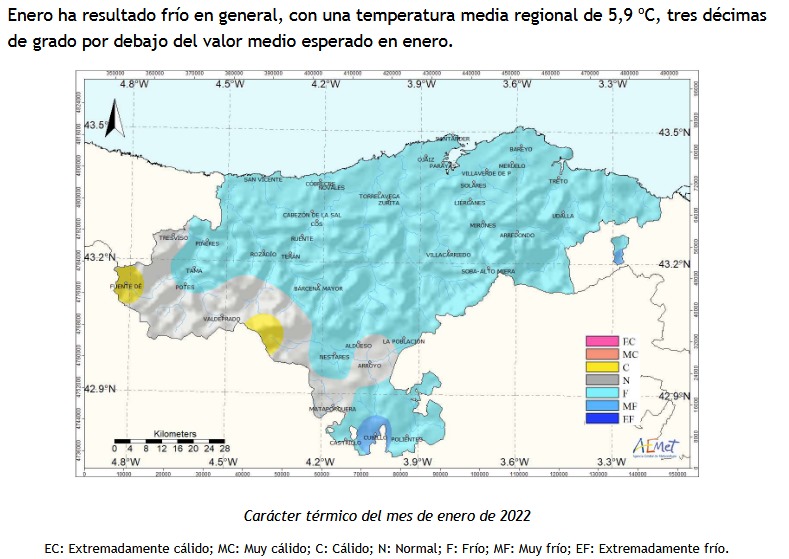 Avance del Boletín Climatológico Mensual de la Agencia Estatal de Meteorología en Cantabria describe un mes de enero que en general fue frío y seco.