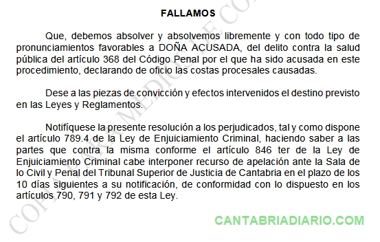  Absuelta una mujer que llevaba consigo cocaína porque no se ha probado que su destino fuera la venta