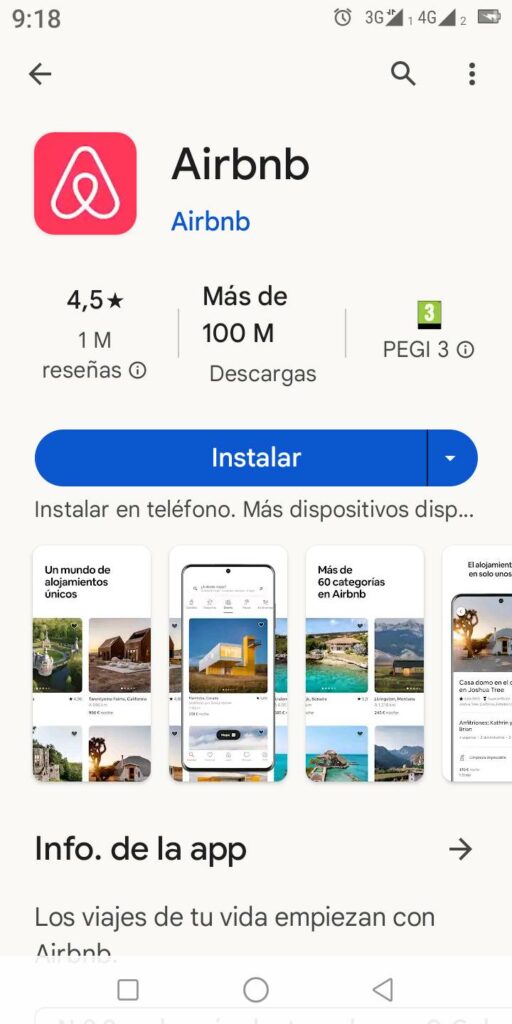 Captura de pantalla de la aplicación Airbnb, una de las más polémicas porque su modelo de negocio afecta negativamente a las zonas donde funciona