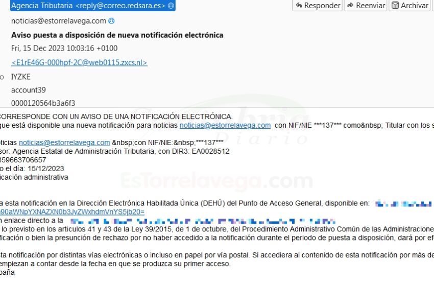  Un falso email de la Agencia Tributaria suplanta un dominio oficial de la Administración