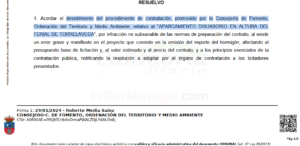 Varapalo para el aparcamiento en el Ferial de Torrelavega-La Consejería de Fomento, Ordenación del Territorio y Medio ambiente ha resuelto el desistimiento del procedimiento de contratación por 'infracción no subsanable" de las normas de preparación del contrato, al existir un 'error grave y manifiesto' en el proyecto que consiste en la omisión del importe del hormigón
