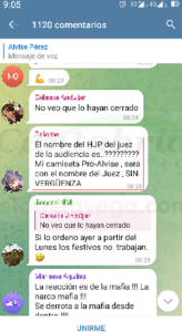 En la imagen una captura del grupo de Alvise Pérez en Telegram, donde se permiten multitud de insultos y amenazas a personalidades públicas