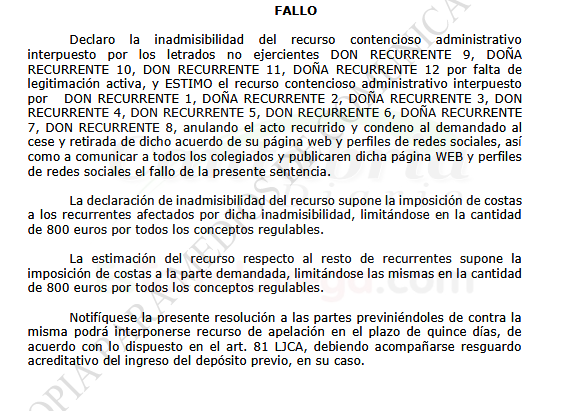 La juez anula el acuerdo del Colegio de Abogados de Cantabria que mostró su rechazo al documento pactado entre el PSOE y Junts