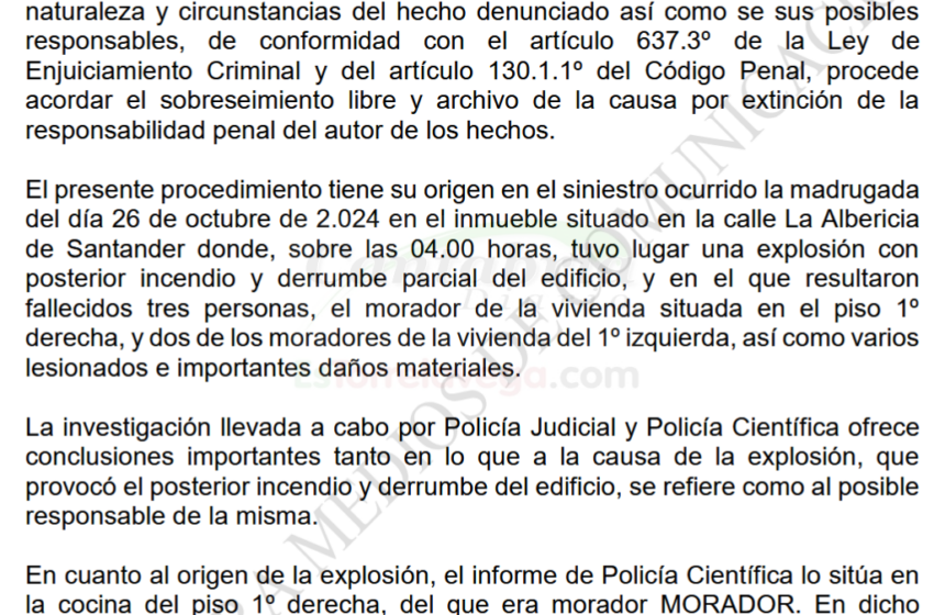 El Juzgado archiva la causa por la explosión de un edificio en La Albericia en la que resultaron fallecidas tres personas