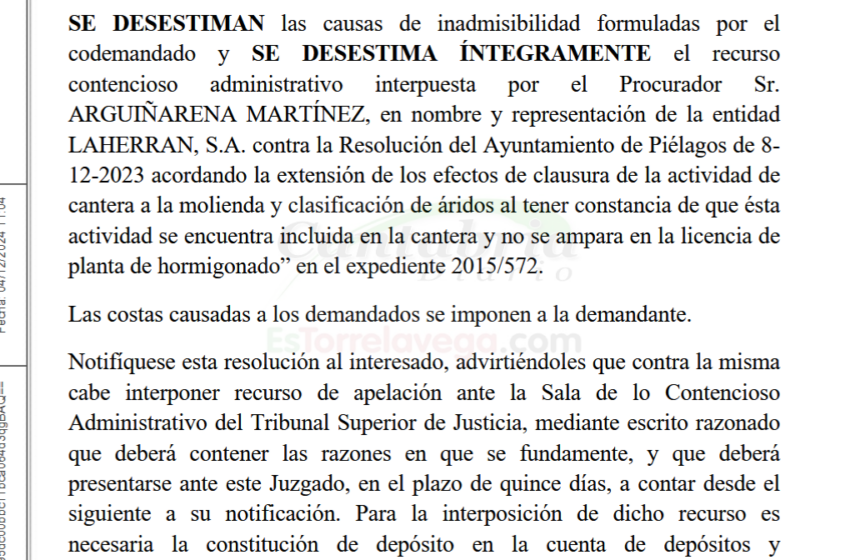 Una nueva sentencia ordena el cierre de la cantera Laherrán