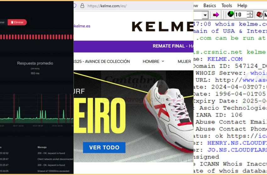 La web de Kelme estuvo buena parte del sábado 1 de marzo inaccesible, a consecuencia del bloqueo masivo e indiscriminado ordenado por LALIGA a las operadoras telefónicas de España en base a una orden judicial que impide afectar a terceros - Tebas se cargó la web de Kelme, marca de ropa deportiva inaccesible durante los bloqueos masivos a CloudFlare